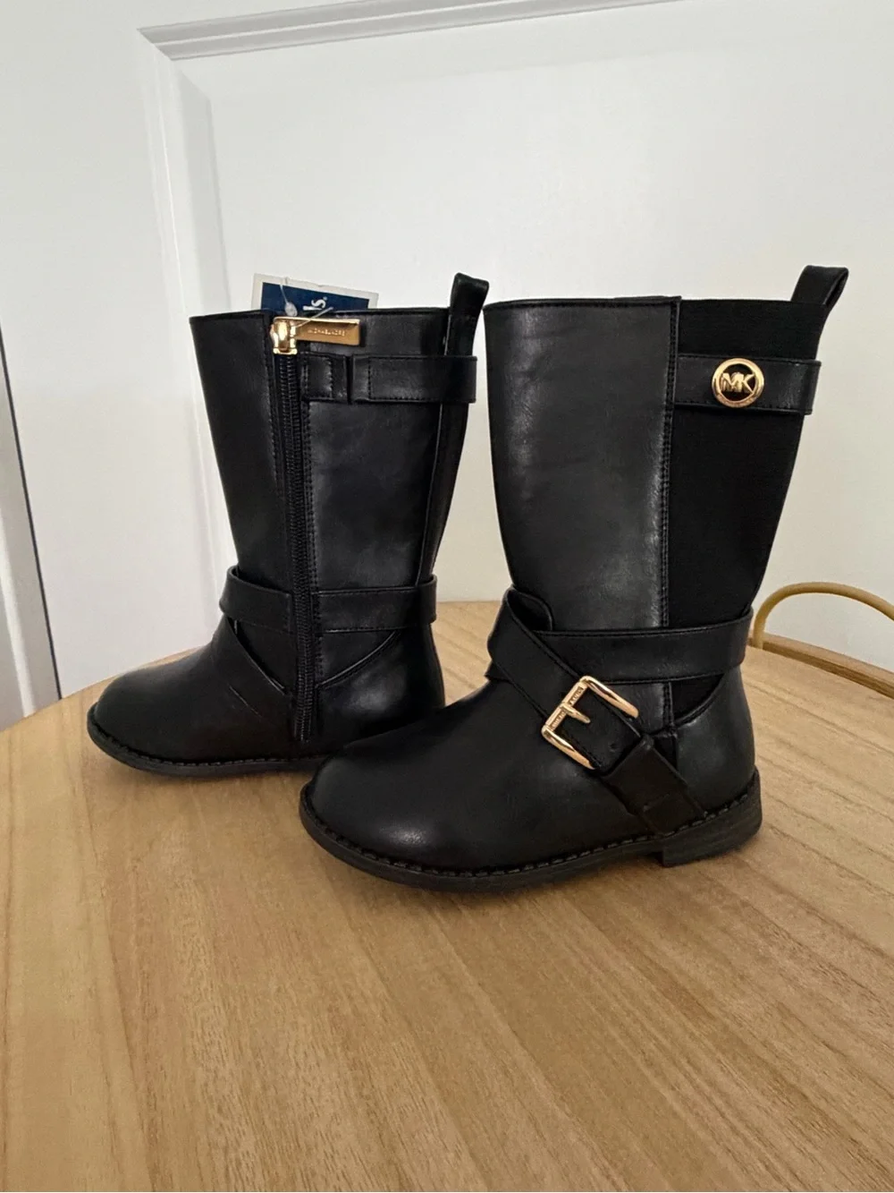 NWT Michael Kors Kids Black Boots with Gold Accents